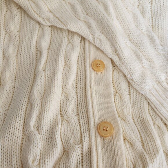 Vintage Women's L Granny Cable Knit Cardigan Sweater Yellow Cottagecore Oversize - Picture 10 of 14